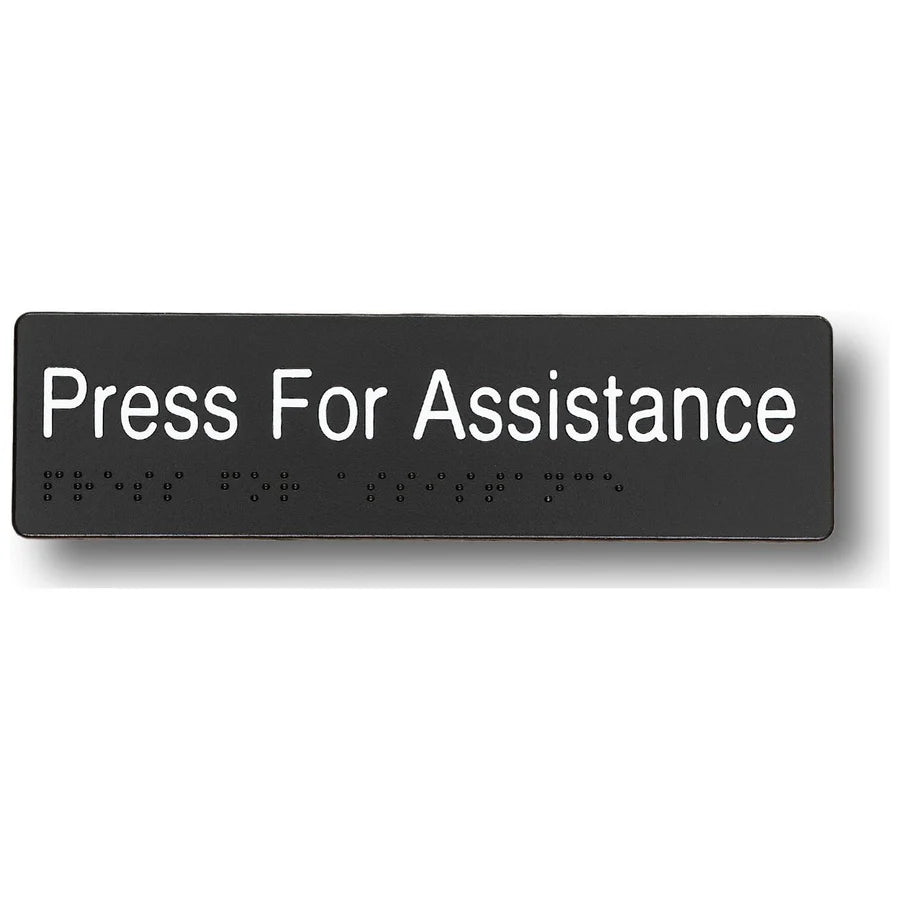 Black Braille Sign - Press For Assistance Sign