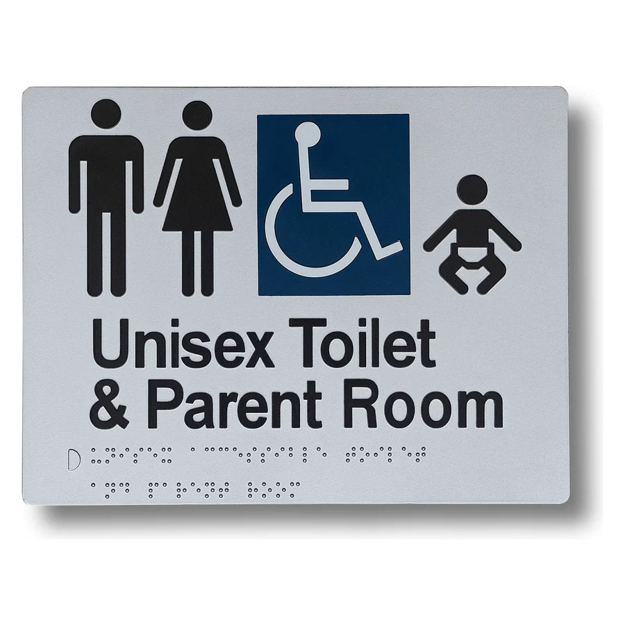 235 x 180mm Braille Sign - Unisex Toilet & Parent Room