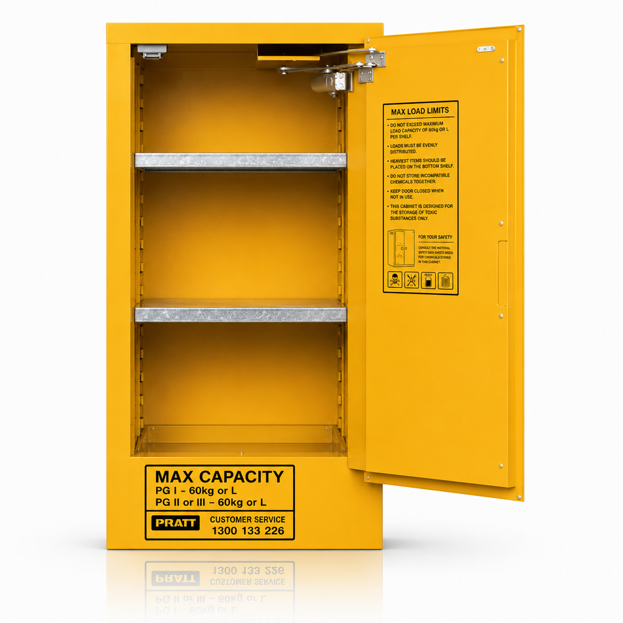 Toxic Storage Cabinet 60L 1 Door, 2 Shelf