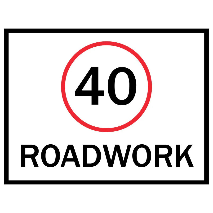 1200 x 900mm Boxed Edge Sign - Speed Sign 40KM/H Roadwork (Landscape)