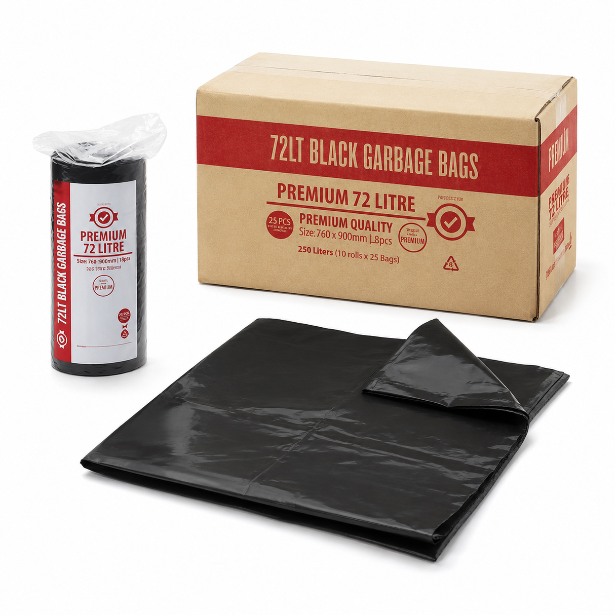 Garbage Bag Bin Liners - 72 Litre - 5 x Rolls