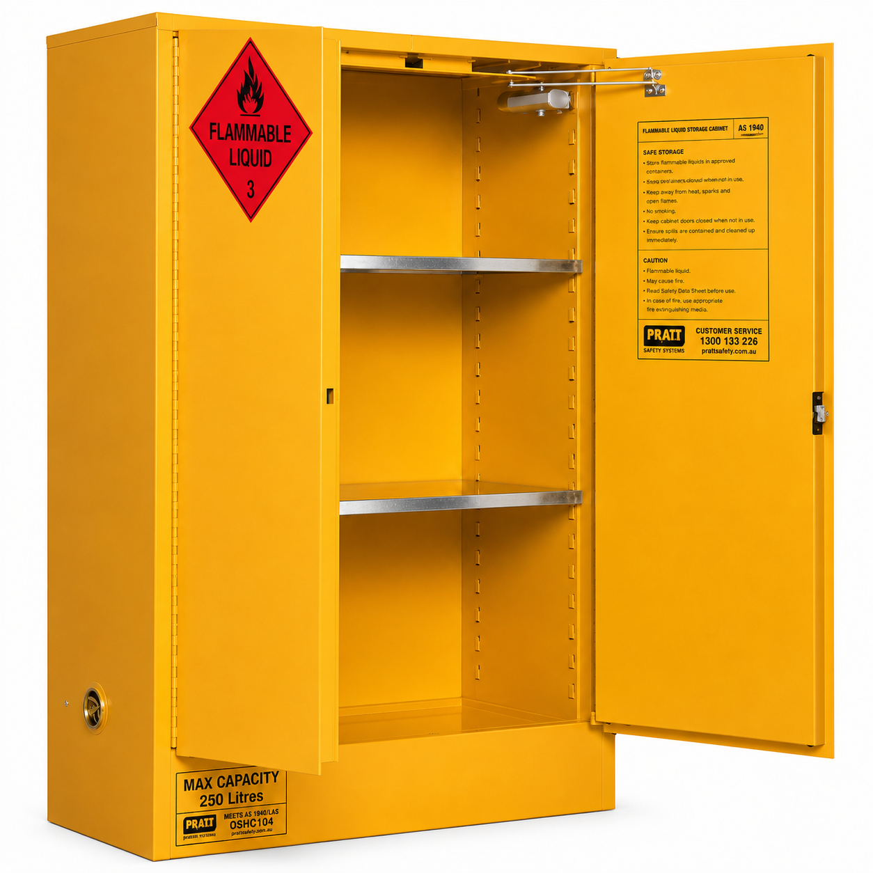 Flammable Storage Cabinet 250L 2 Door, 3 Shelf