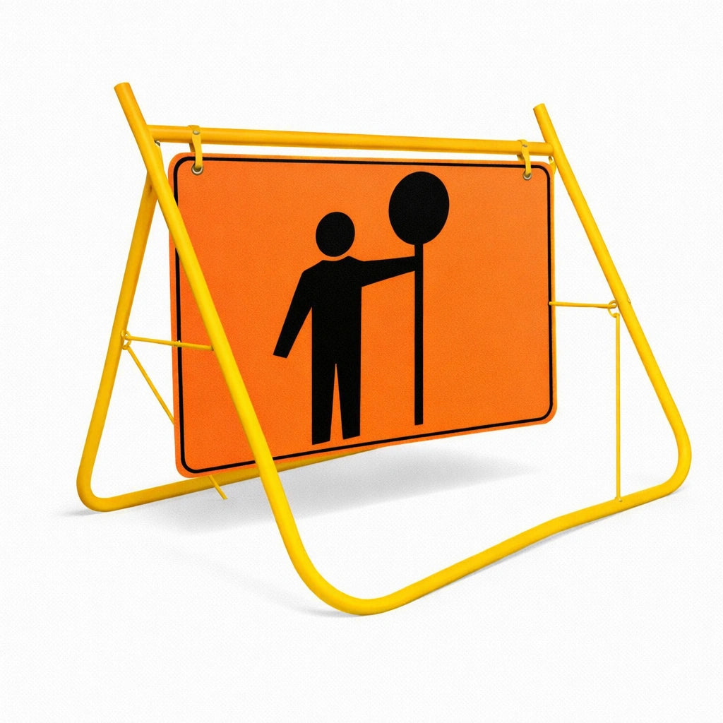 900 x 600mm Swing Stand & Sign - Traffic Controller Orange