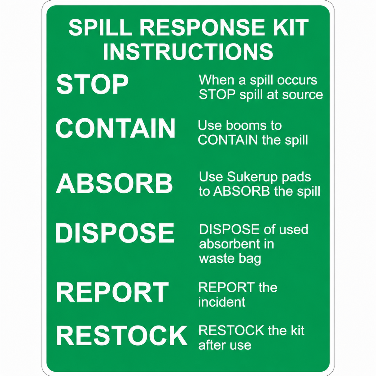 Spill Kit Instruction Sign - 450 x 600
